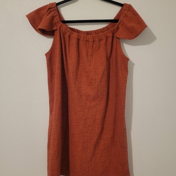 Madewell Texture & Thread Off-The-Shoulder Dress Size Large Burnt Orange. - Picture 6 of 9